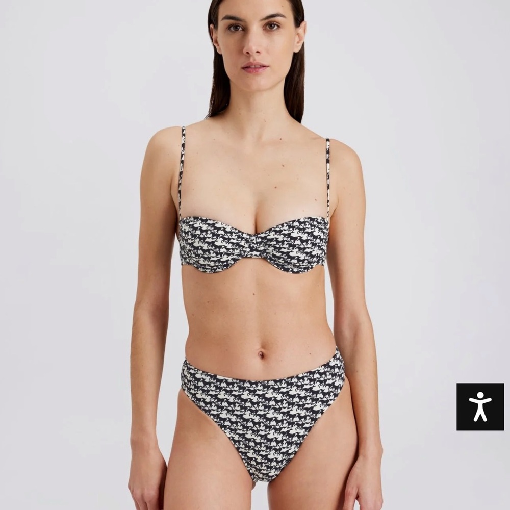 SOLID & STRIPED Black and White Geometric Bikini Bottom Only-XS